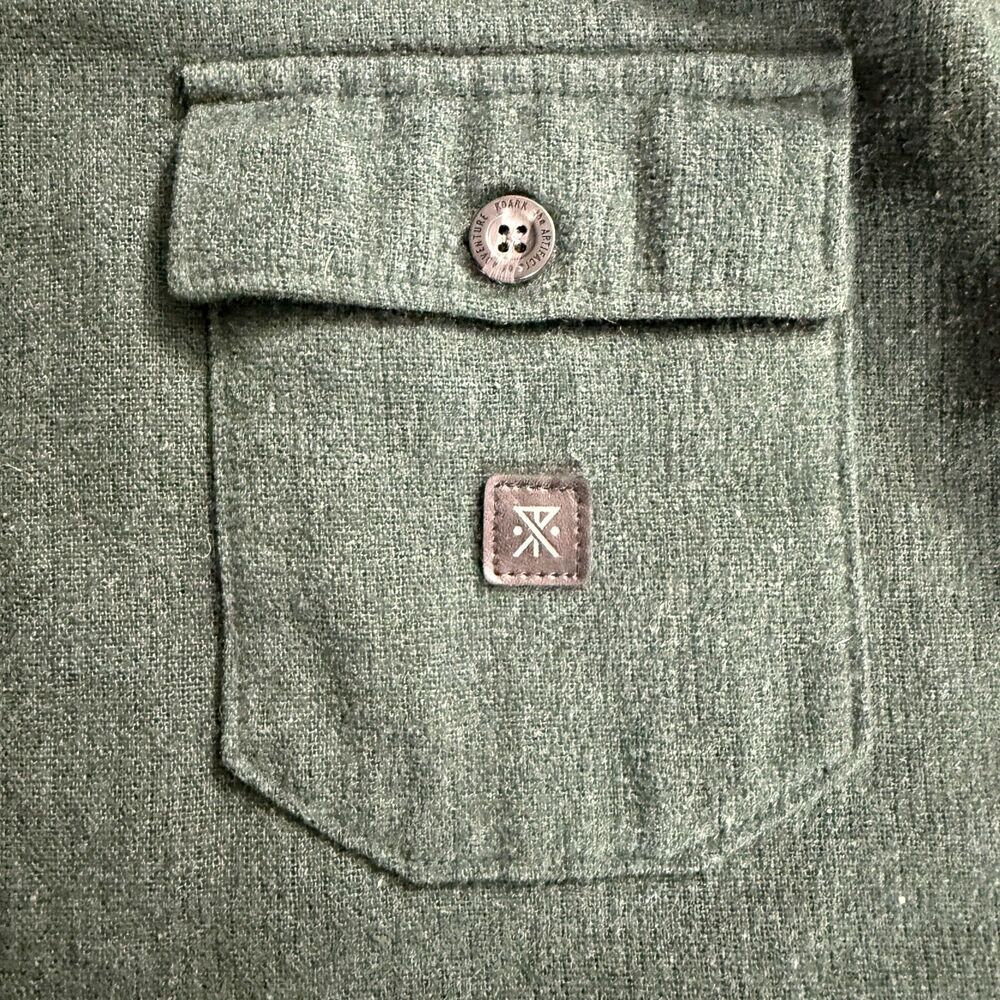 Roark Flannel Shirt Men's L Green Classic Organic Cotton Elbow Patches - Picture 8 of 11